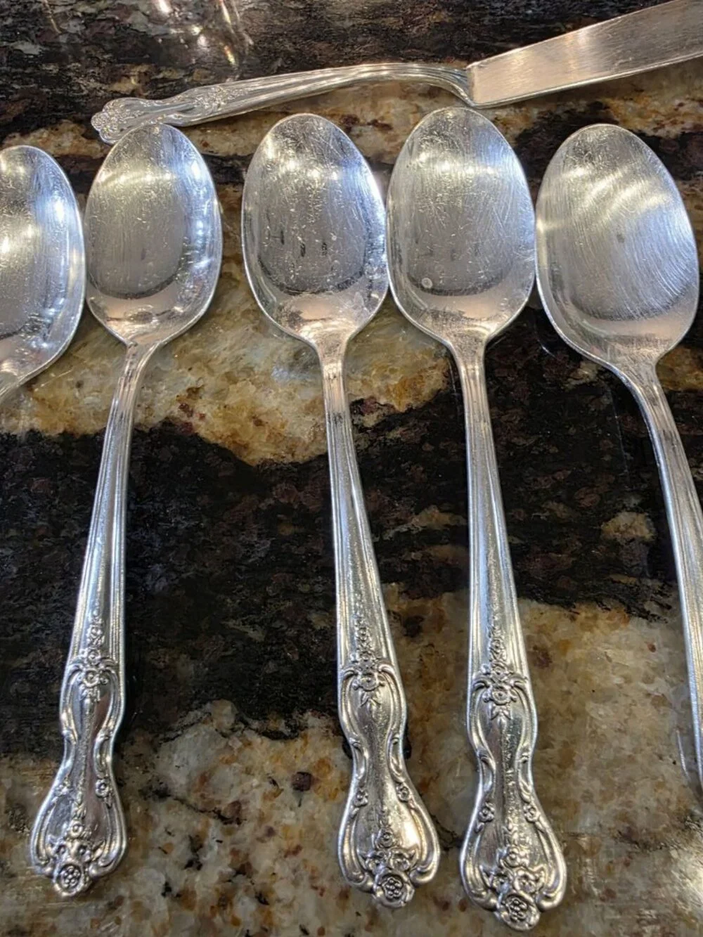 WM Rogers Mfg Co Extra Plate Replacements Roses 8 Teaspoons 1 Soup 1 Butter Knf